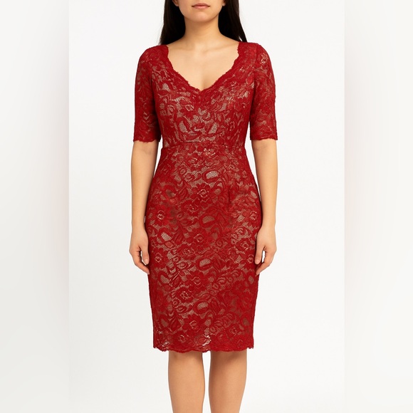 Womens Red Lace Dress Size 6 Mermaid Party Coquette Wedding‎ Guest Holiday Fairy - Picture 1 of 7